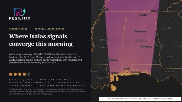 B1, Oct 7, Morning brief cover: Tropical storm, NHC Advisory 3