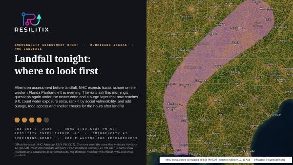 B7, Oct 9, Pre-landfall brief cover: Advisory 13